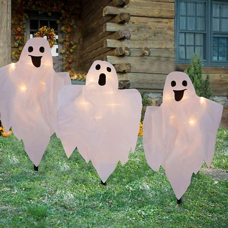 Halloween Decorations, 3 Pack Lighted White Cloth Ghost Stakes, 20 ...