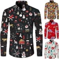 thumbnail image 2 of Camisas con botones para hombre con estampado 3D de tema navideño divertido, ropa de calle informal de manga larga, Tops, camisa hawaiana elegante para fiesta de vacaciones Unisex, 2 of 4