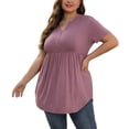 thumbnail image 3 of PINKSIR Plus Size Short Sleeve Henley Shirt for Women Flowy Tunic Tops Loose Fit Pleated Swing Blouse Mauve 1X-5X, 3 of 7