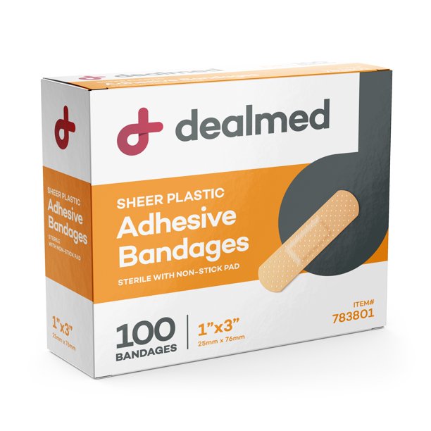 Dealmed Adhesive Bandages, Sheer, 1" x 3", 100/Bx
