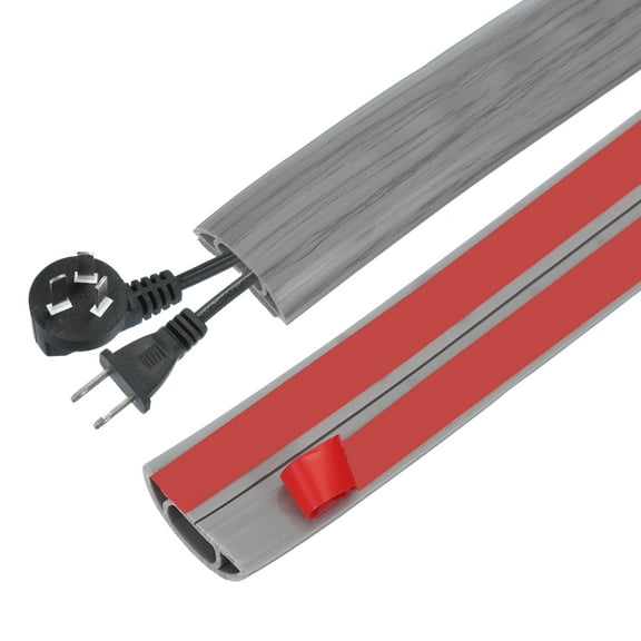 Uxcell Floor Cord Cover 3.3FT, Self Adhesive Cord Hider Floor Power Cord Protector Extension Cable Management Cable Recess 0.43" W x 0.28" H for Offices Exhibitions, Gray Wood Grain