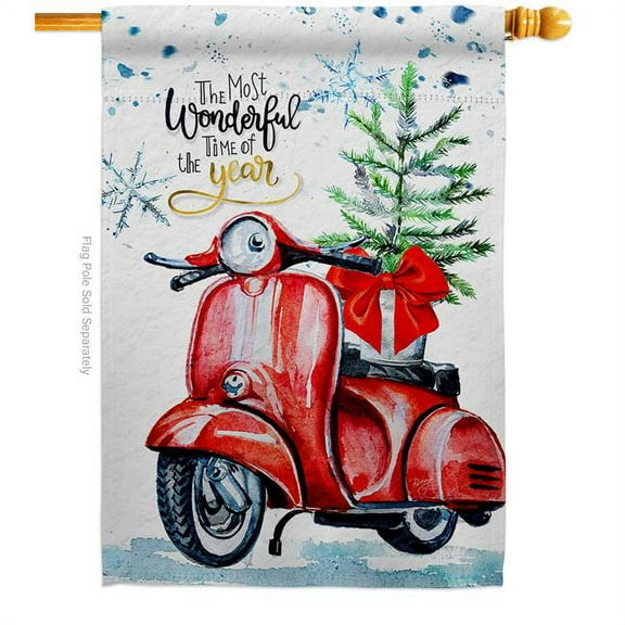 Breeze Decor H114252-BO 28 x 40 in. Winter Scooter House Flag with Wonderland Double-Sided Decorative Vertical Flags Decoration Banner Garden Yard Gift