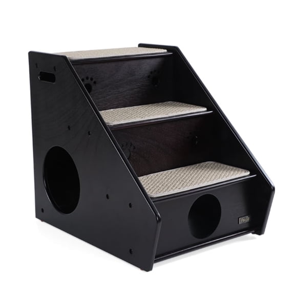 PETSFIT Solid Wooden 3-Steps Dog Stairs,Pet Stairs for Small Dogs to Get on Bed,Easy to Assemble,150 Ibs Limit,Black