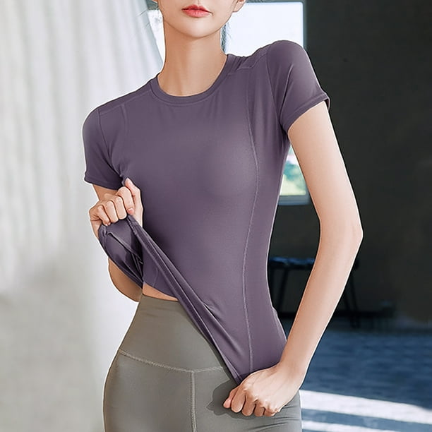 Women Sports Shirt Stretchy Short Sleeve Tight Fitting Tops