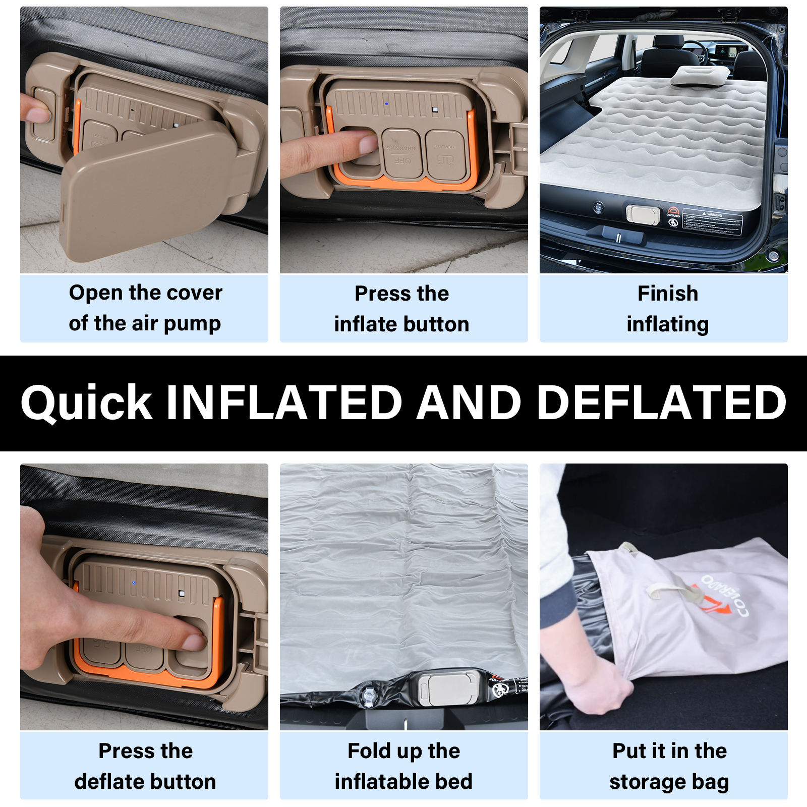 Coverado Air Mattress for SUV, Thickened Flocking Travel Camping Bed with Electric Pump, Inflatable Bed for SUV Trunk, Gray