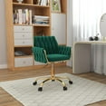 thumbnail image 2 of Velvet Home Office Chair, Modern Height Adjustable Cute Vanity Chair, 360° Swivel Makeup Chair Desk Chair with Golden Base and Hand Woven Backrest for Bedroom/Study/Vanity(Green), 2 of 16
