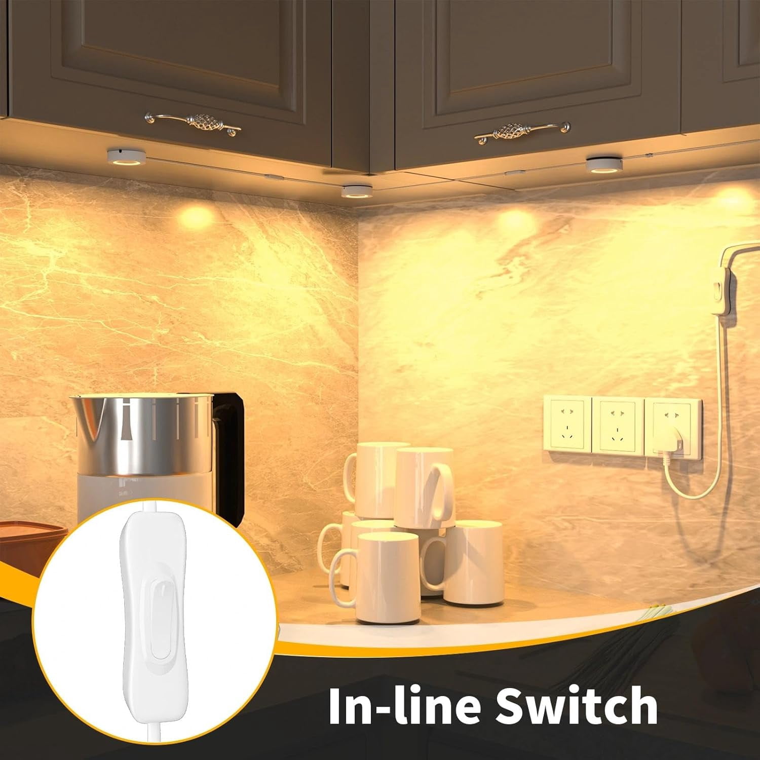 Hardwired LED Puck Lights with Switch - 3 Pack, Linkable Under Cabinet Lighting for Kitchen, Shelf, Bookcase & Pantry, Warm White 3000K, 120V, Recessed or Plug-In Install