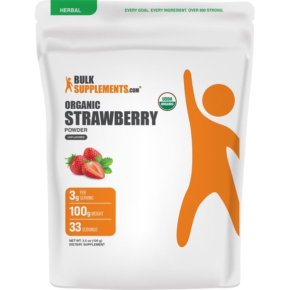 BulkSupplements Organic Strawberry Powder - 3g per Serving - 100 Grams (3.5 oz) - 33 Servings