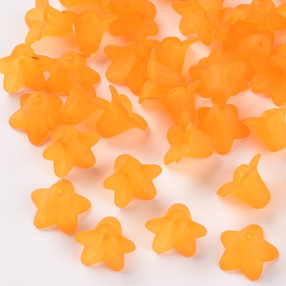 50pcs Transparent Acrylic Beads Frosted Flower Orange 17.5x12mm Hole: 1.5mm