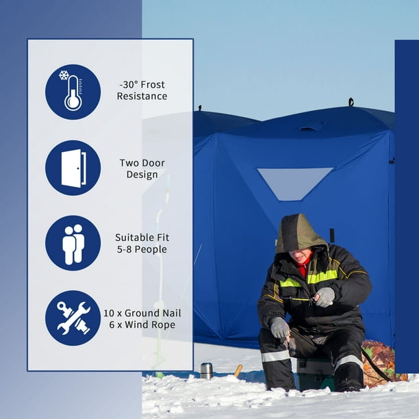 Outsunny 5-8 Person Pop-up Ice Fishing Shelter Tent with 4 Doors 