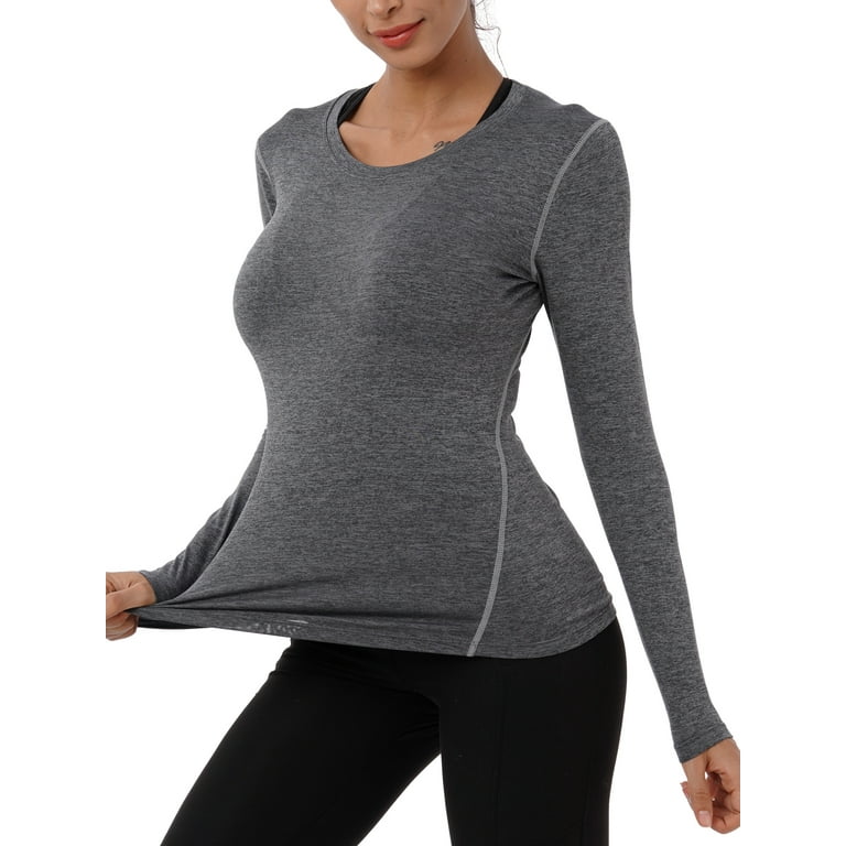 NELEUS Womens Compression Shirts Long Sleeve Workout Yoga T Shirt V Neck 3  Pack,Black+Gray+Rosy Brown,US Size L 