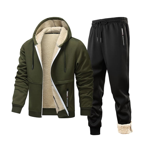 fheaev Fleece Lined Tracksuits Set for Men Hoodie Sweatsuit Running Sport Pants Drawstring Sweatpants Outfits for Men with Zipper Pockets Long Sleeved Hooded Set