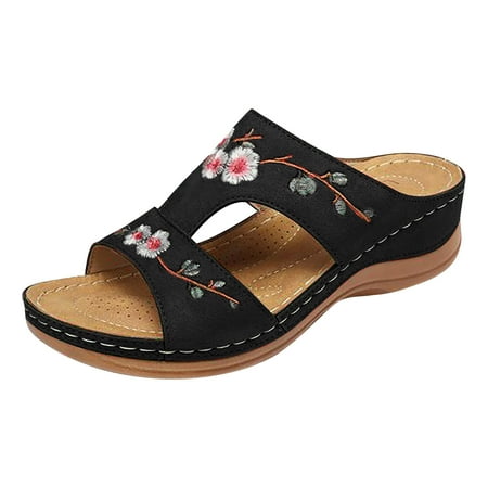 

EQWLJWE 2021 Summer New Women s Shoes Hollow Flower Embroidery Wedge Women s Slippers Women s Slippers Holiday Clearance