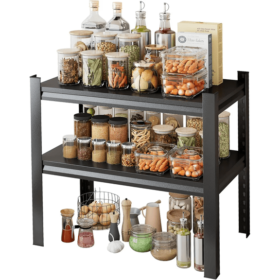2-Tier Metal Bookshelf, 22"H Industrial Bookcase, Heavy Duty Storage Shelf for Books & Display, Adjustable Standing Book Shelf for Living Room, Bedroom, Office, Easy Tool-Free Assembly