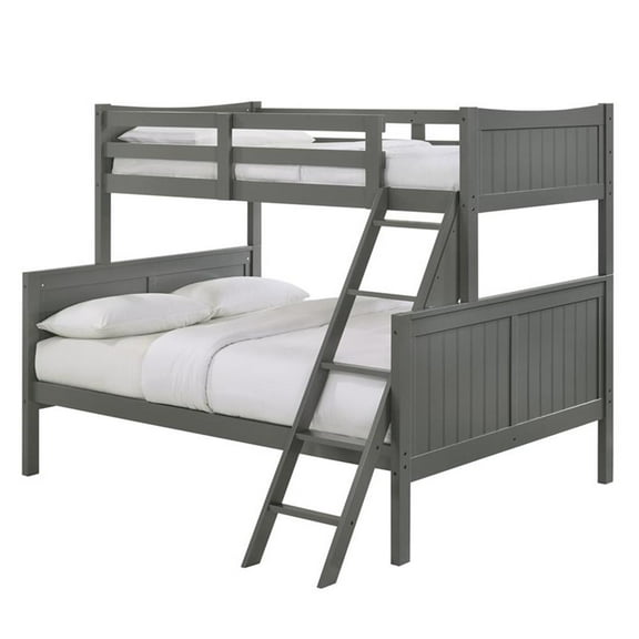 Pemberly Row Transitional Wood Twin Over Full Bunk Bed in Gray