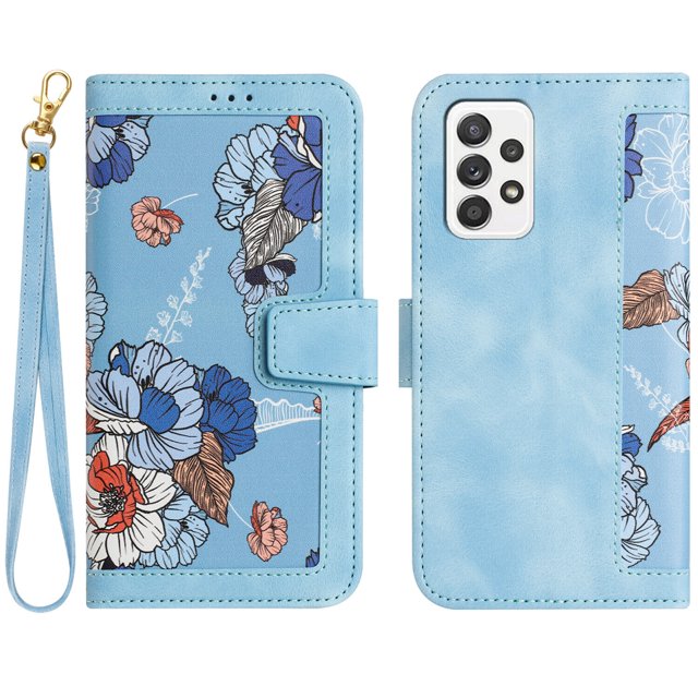 Compatible with Samsung Galaxy A23 5G/ 4G Vintage Flower Wallet Case Magnetic Closure Cover with Card Slots