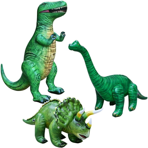 Jet Creations Inflatable T-Rex Brachiosaurus Triceratops Dinosaur Toy 3-pc Bundle, 2nd Generation Prehistoric Animal, Garden Decor, Photo Prop, Jurassic Theme Decoration, 43"  Long