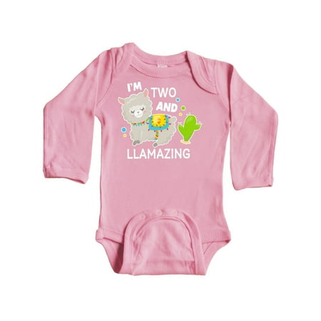 

Inktastic Im Two and Llamazing with Llama and Cactus Gift Baby Boy or Baby Girl Long Sleeve Bodysuit