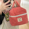 thumbnail image 4 of Bolsa de maquillaje a cuadros para mujer, bolsa de aseo de viaje de tela suave de algodón de gran capacidad, 4 of 7