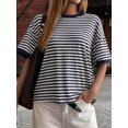 thumbnail image 4 of Camiseta Mujer Cuello Redondo Holgada Con Rayas Marina De Guerra Y Blanco, 4 of 29