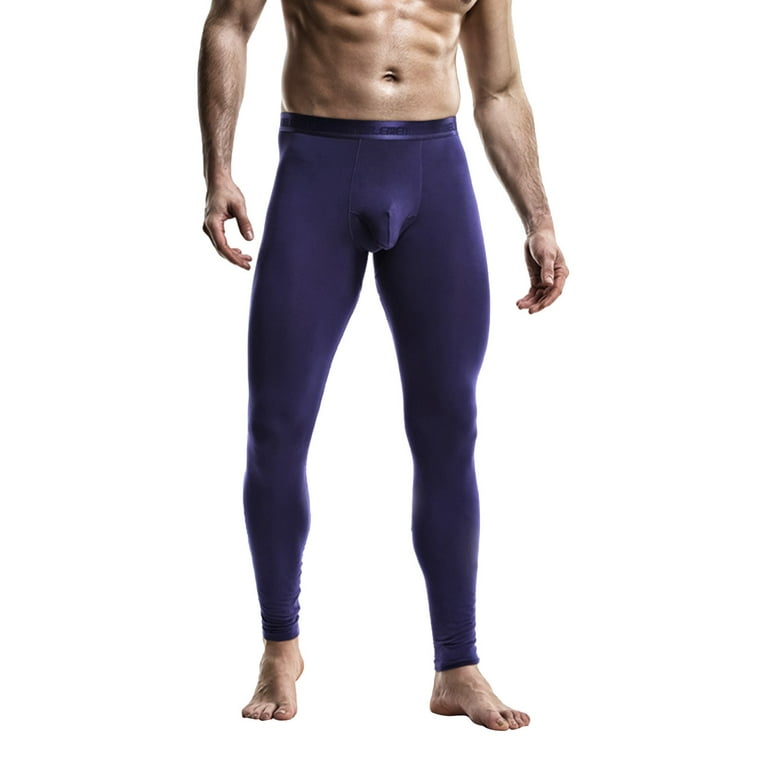 haxmnou men's thermal underwear pants, heated warm thin long johns  leggings, winter base layer bottoms blue xxl