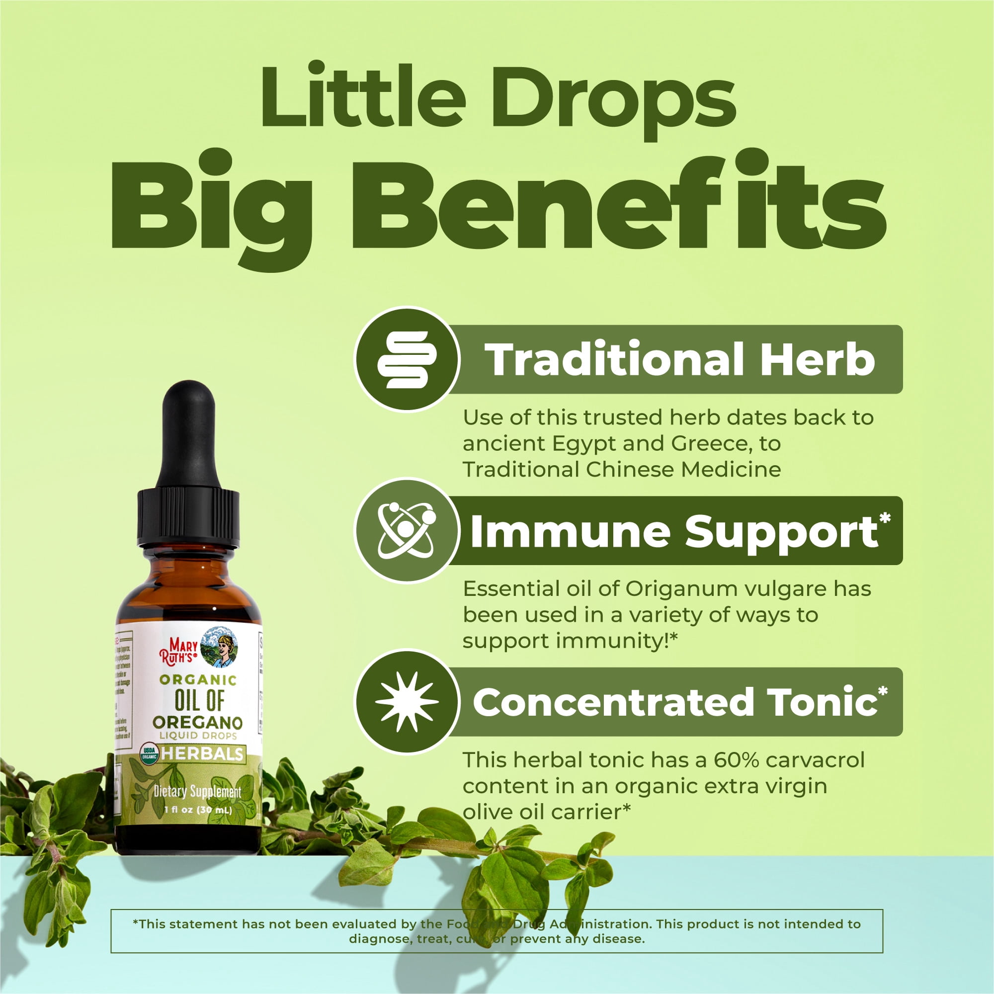 MaryRuth's Liquid Oregano Supplement, Pre-Diluted with Extra Virgin Olive Oil, Vegan, Gluten-Free, Dairy-Free, Unisex, 1 fl oz