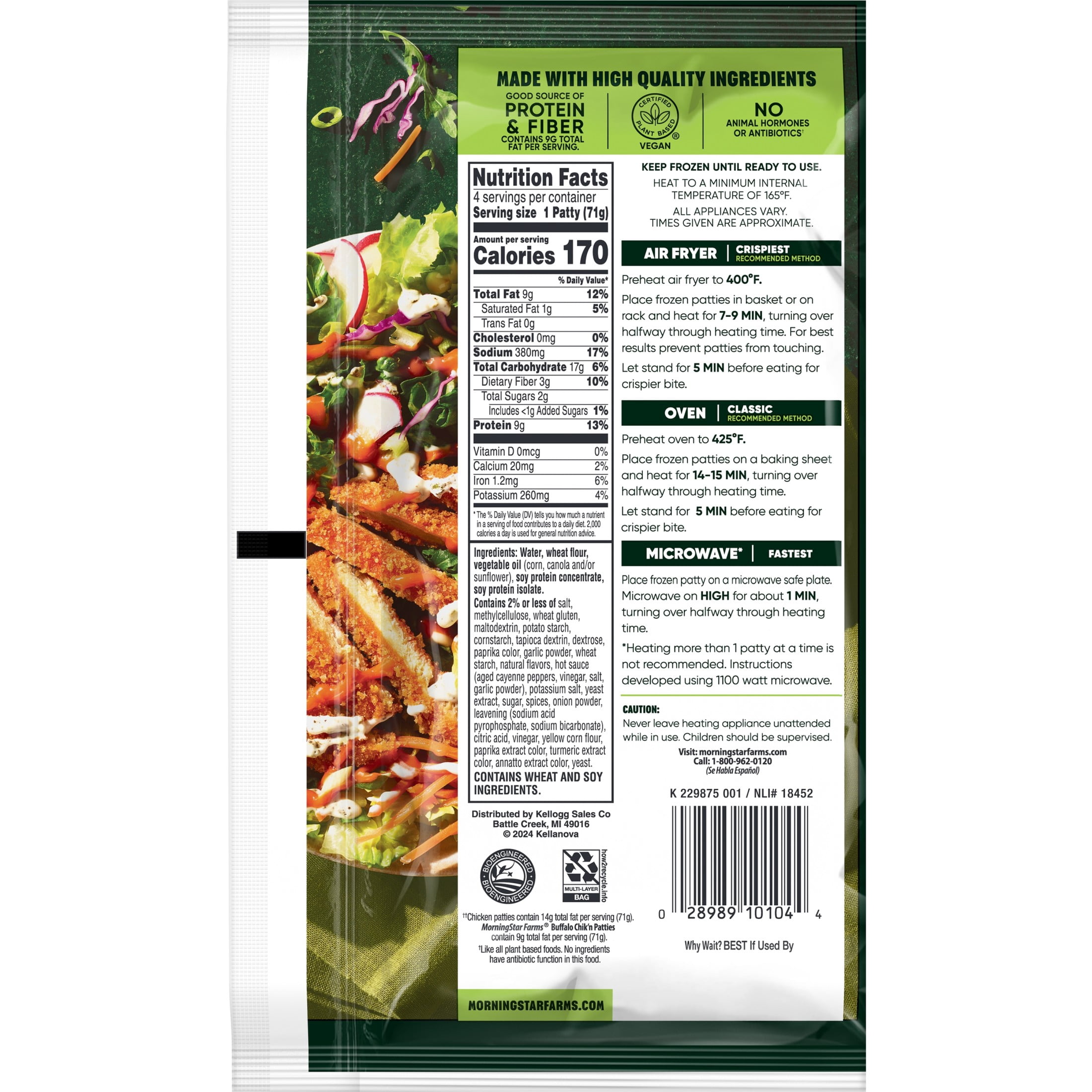 MorningStar Farms Buffalo Plant Based Chik'n Patties, Vegan Chicken, 10 oz, 4 Count Bag