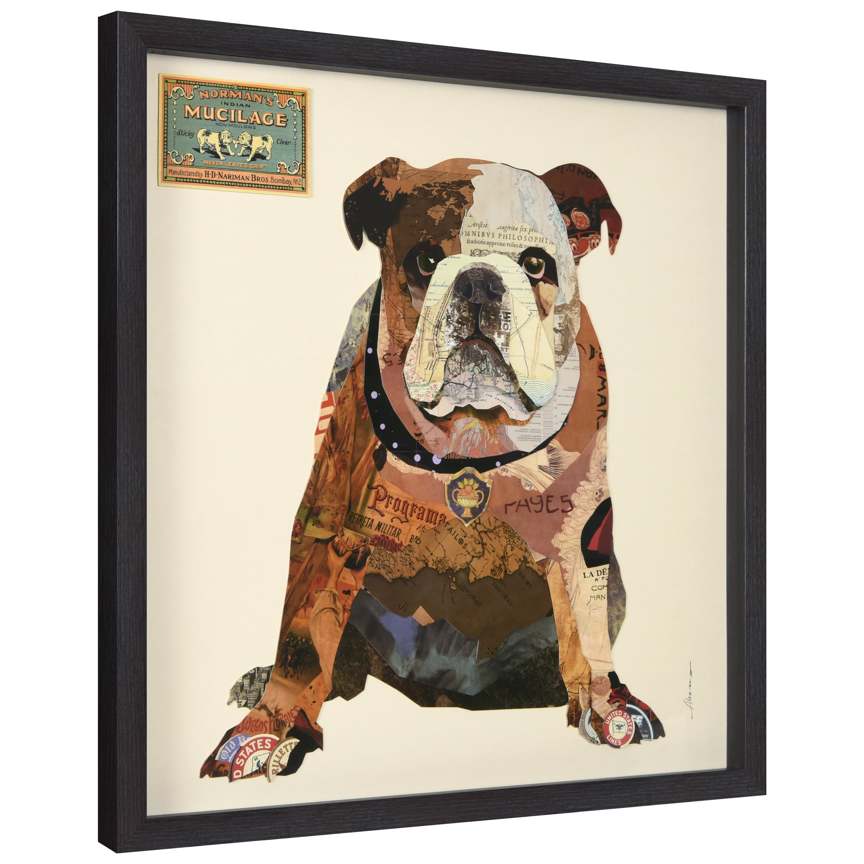 Empire Art 'Men's Best Bully' Hand Made Signed Art Collage by EAD Artists Co-op under Tempered Glass in Black Frame