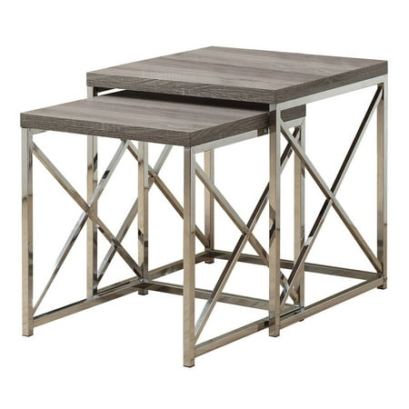 - Monarch Nesting Table 2Pcs Set / Dark Taupe With Chrome Metal