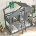 thumbnail image 2 of DreamBuck House Bunk Beds, Twin Over Twin Bunk Bed with Roof, Ladder, and Windows, Wood Bunk Bed with Guardrail, Twin Bunk Bed for Teens, Playhouse Bed Frame for Bedroom, No Box Spring Needed, 2 of 10