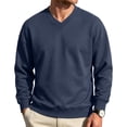 thumbnail image 2 of Sweatshirts Men Fashion Long Sleeve V-Neck Sweat Shirt Fall Winter Casual Ribbed Cuffs Solid Color Tops for Daily Wear Navy L, 2 of 6