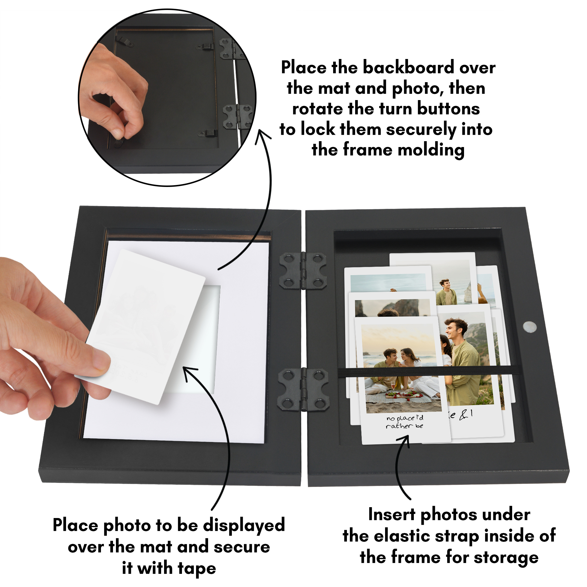 Americanflat 4x6 Picture Frame Storage with 2x3 Mat Instant Print Photos Quick Change Frames Holds Wall - Black