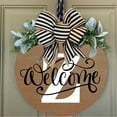 thumbnail image 6 of Letter Welcome Sign Wreath for Front Door, 11.8 Inch Personalized Last Name Wooden Hanging Sign with Eucalyptus Leaves & Black and White Striped Bow for Farmhouse Home All Year Round Decor, 6 of 7