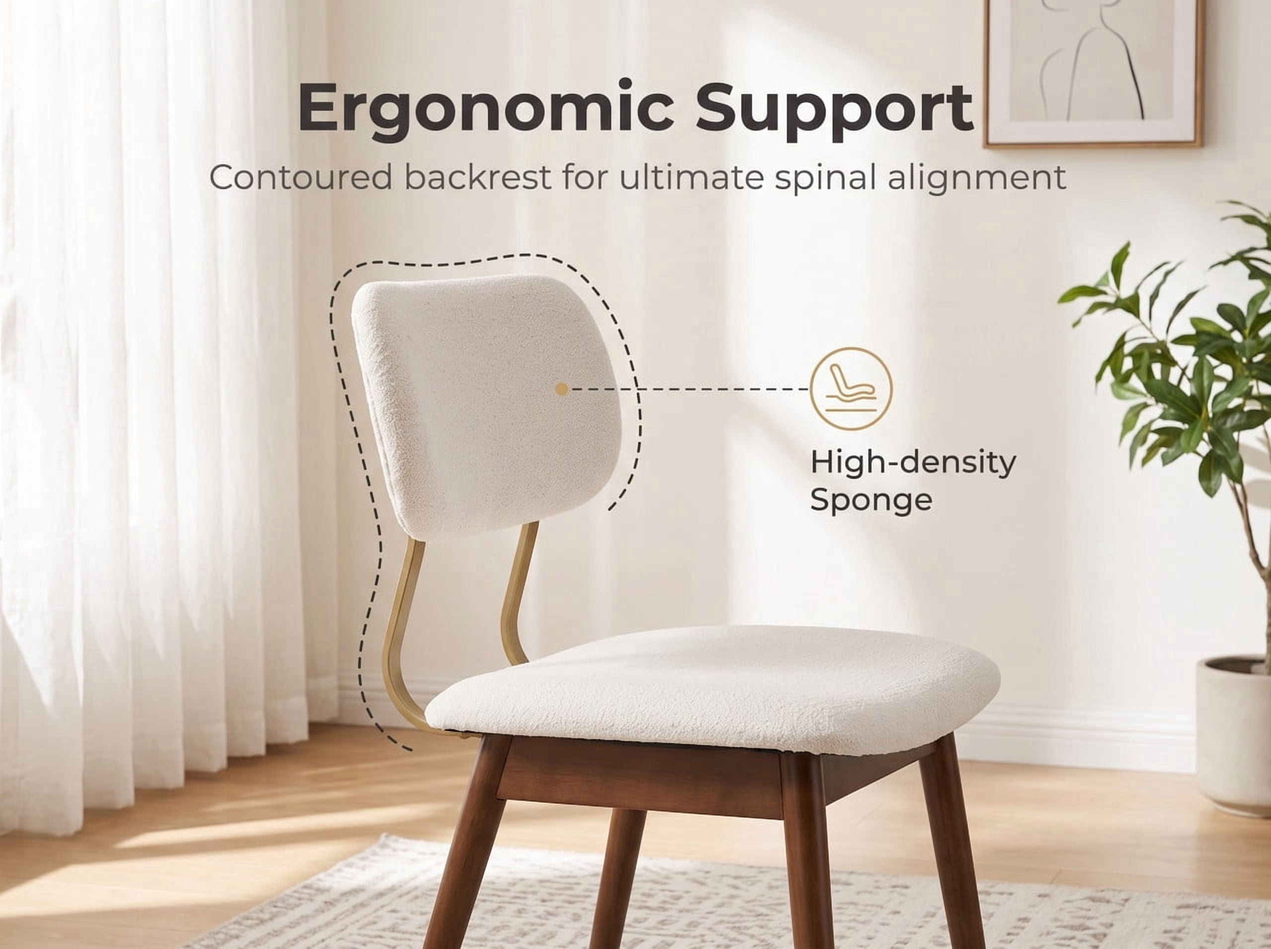 Solid Wood Frame Dining Chairs Set of 2, Modern Fabric Upholstered Armless Kitchen Chairs, Accent Side Dinner Chair