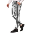 thumbnail image 4 of INSPIRE CHIC Men's Striped Pants Skinny Fit Color Block Dress Trousers 30 Gray White, 4 of 7