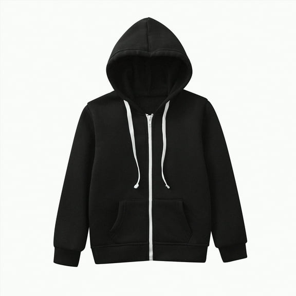 UAYOTSE Kids Boys Girls Solid Color Long Sleeve Zip Up Hoodie Sweatshirt Jackets Top(Style1-Black,11-12 Years)