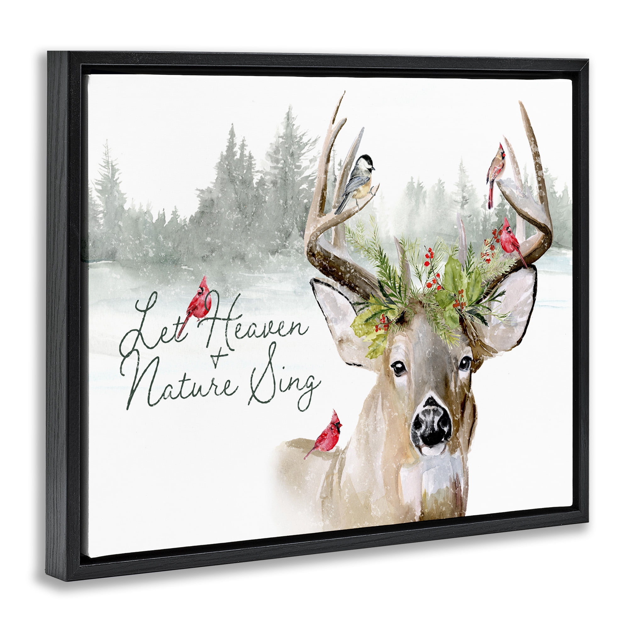 Stupell Industries Motivational Winter Reindeer Animals & Insects Painting Black Floater Framed Canvas Art Print Wall Art, 21 x 17