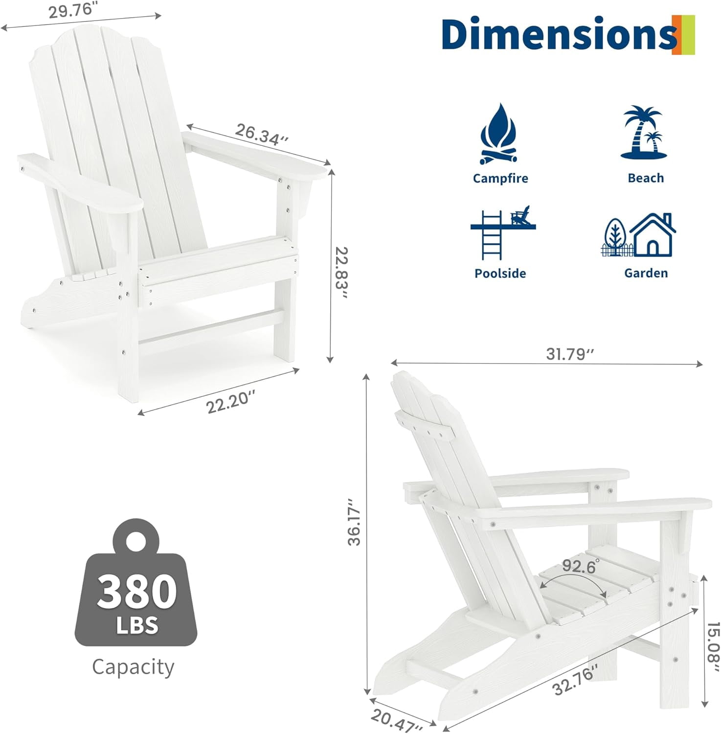 IdealHouse Adirondack Chair for Patio, HDPE Outdoor Lawn Chair with Wood Texture for Garden Backyard Deck Poolside Use