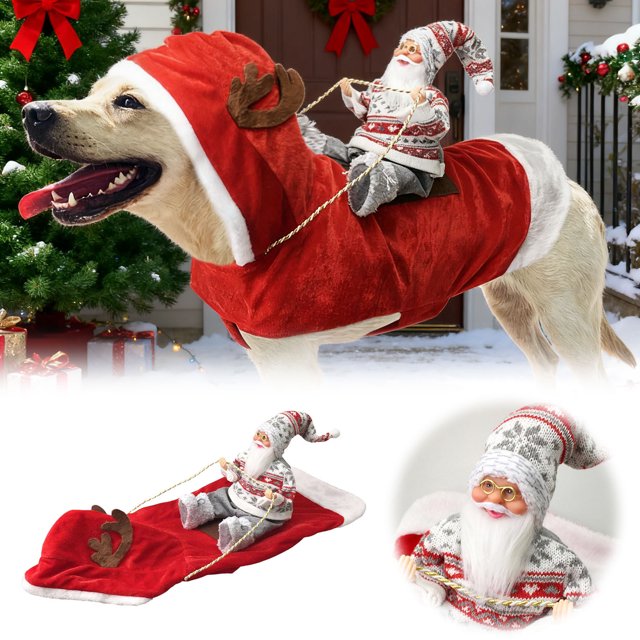 Festive Santa Riding Pet Holiday Apparel Outfit For Small Medium Large Puppies Christmas Dress Up Party Wear