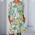 thumbnail image 1 of Puntoco Mujer Primavera Y Verano Elemento De Color Contrastante Impreso Jersey De Manga Corta Cuello Redondo Camisa Casual De Fondo Camiseta Superior Vestido De Manga Corta Con Cuello Redondo Verde S, 1 of 6