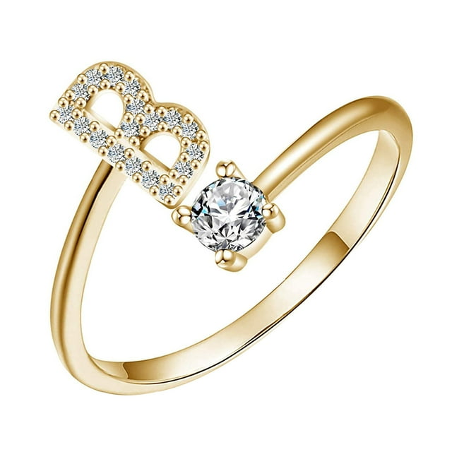 WREESH Exquisite Fashion 26 English Alphabet Style Ring Letter Fashion Copper Ring