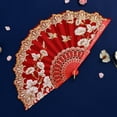 thumbnail image 4 of Tnobhg Handheld Fan Vintage Style Bright Color Exquisite Pattern Fine Workmanship Ultralight Cloth Retro Chinese Style Folding Fan Photography Prop Office Supplies, 4 of 8