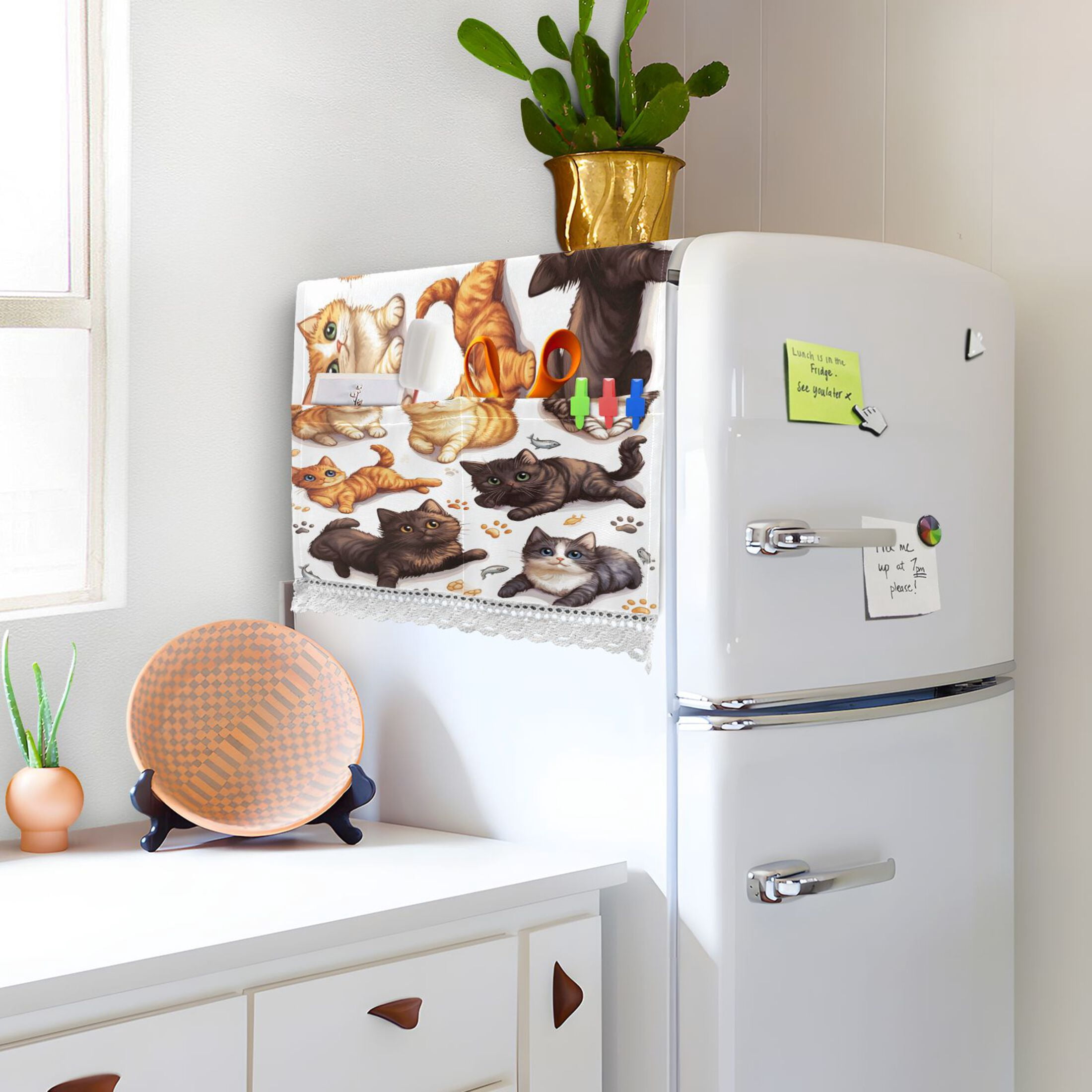 Dustproof Washing Machine Cloth Washer and Dryer Top Covers, Fridge Dust Cover, With Storage Bags Colorful Cartoon Cats