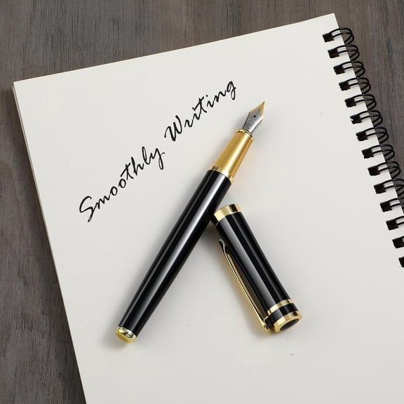 Luxury Metal Fountain Pen Set, 0.5 mm Fine Nib Fountain Pen with 6 Pcs 2.6mm Black Ink Cartridges Smooth Writing Pen Gift for Men Women Business Office Journaling$$Office