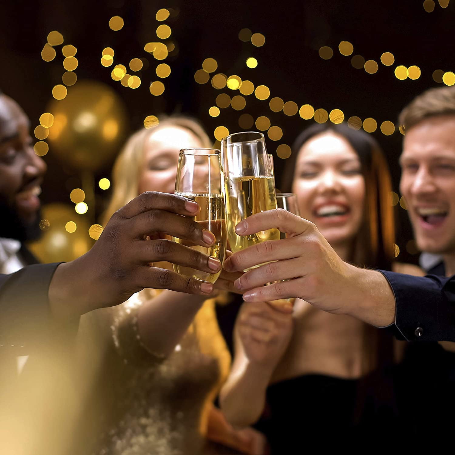 Bravario Plastic Champagne Flutes Set of 8, 8.5 oz Stemless BPA-Free Tritan Glasses