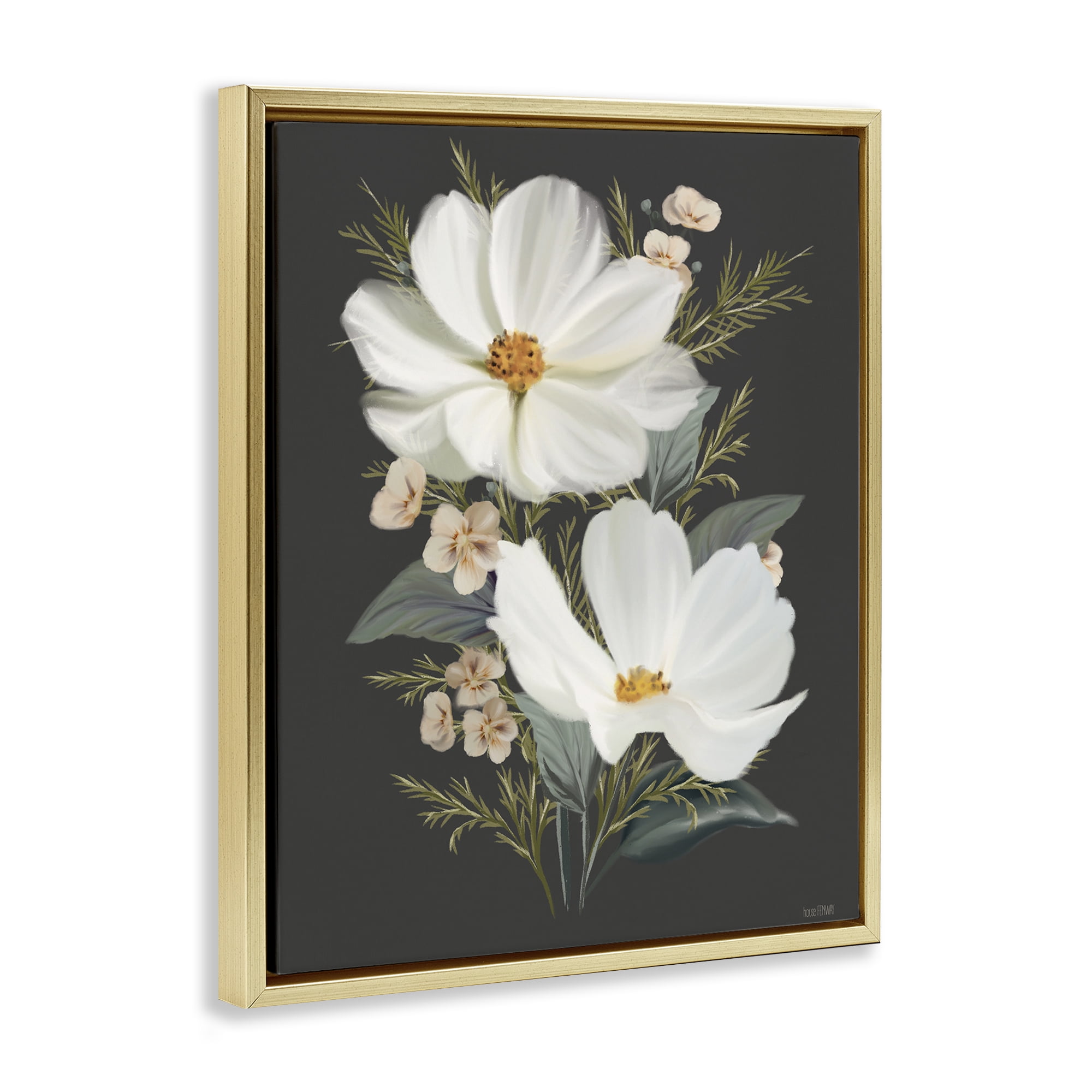 Stupell Industries Old Lace Cosmos Gold Framed Floater Canvas Wall Art, design by House Fenway