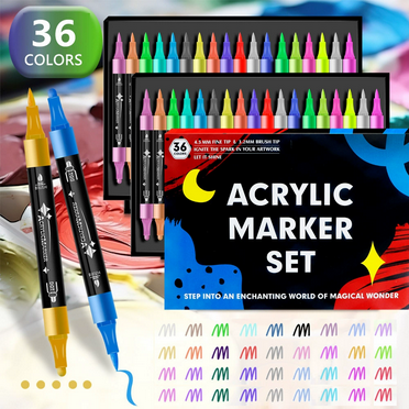 36 Count Acrylic Paint Markers Set with Dual Tip, Acrylic Paint Pens for Rock Painting, Ceramic, Wood, Canvas, Plastic, Glass, Stone, Calligraphy, Card Making, DIY Crafts
