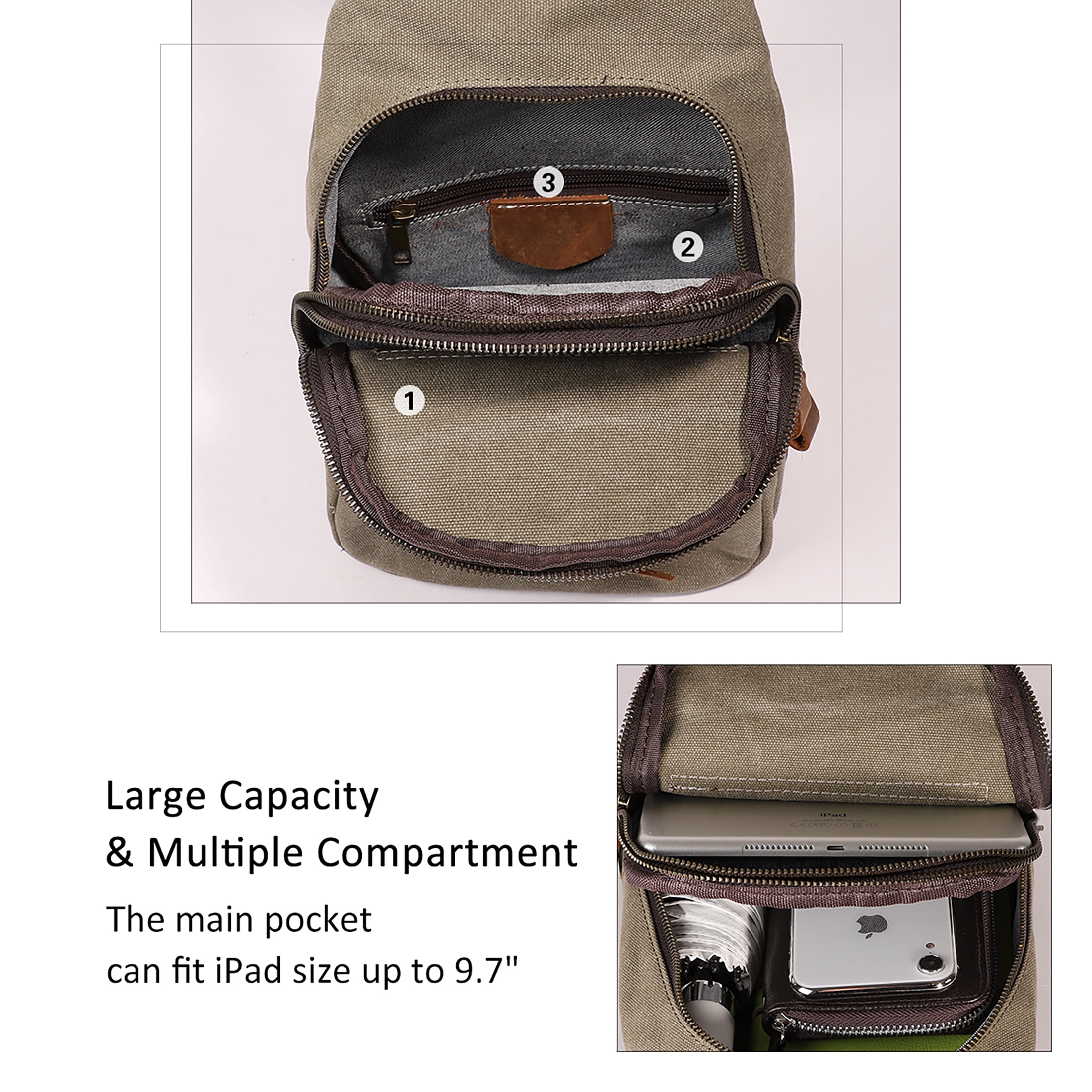 KL928 Outdoor Canvas Sling Bag Crossbody Backpack Casual Rucksack for Men Women Gift