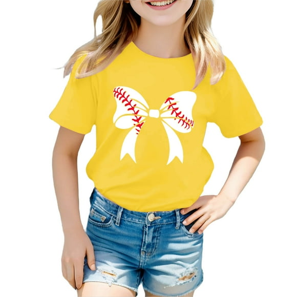 GDREDA Girl Clothes Squid Theme Printed Children's Fashion Loose T Shirt Tops Girl Yellow,3-4 Years