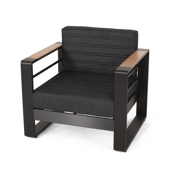 Accent Club Chair- Slat Panel Design- Modern Open Back- Aluminum Black Wood